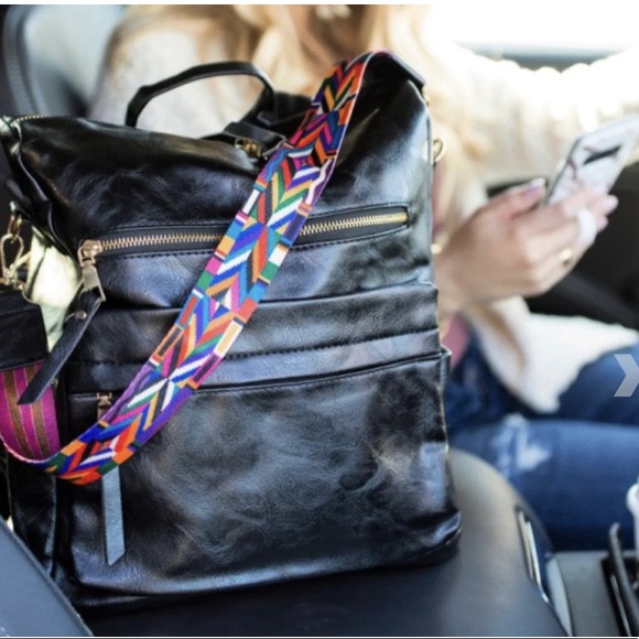 Handbags - #71 LAST 1! CLEARANCE Black Vegan Leather Boho Aztec Festival Backpack Bag